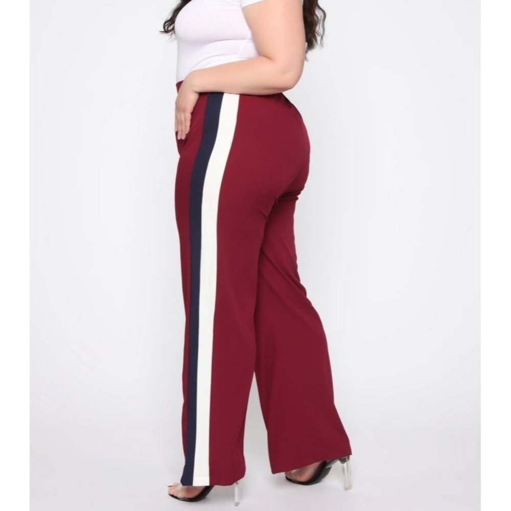 Wide pants red blue white straps plus si